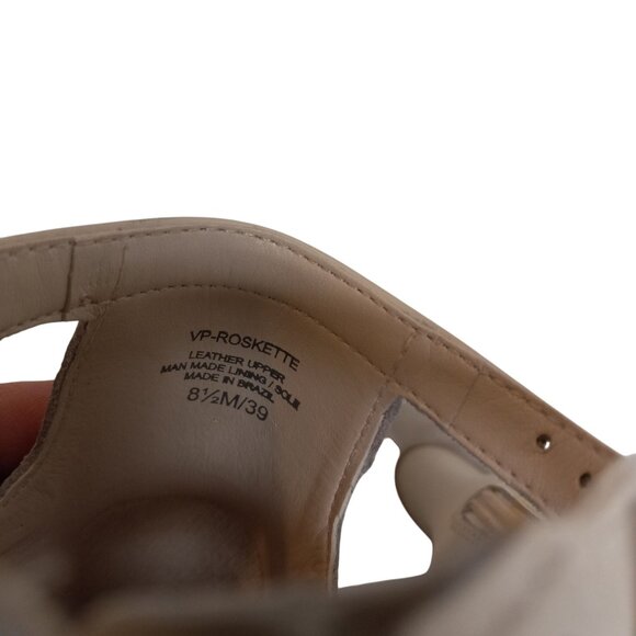 Vince Camuto 8.5 M Roskette Beige Leather Block Heel Sandals Open Toe Buckles - Picture 9 of 13